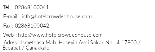 Hotel Crowded House telefon numaralar, faks, e-mail, posta adresi ve iletiim bilgileri